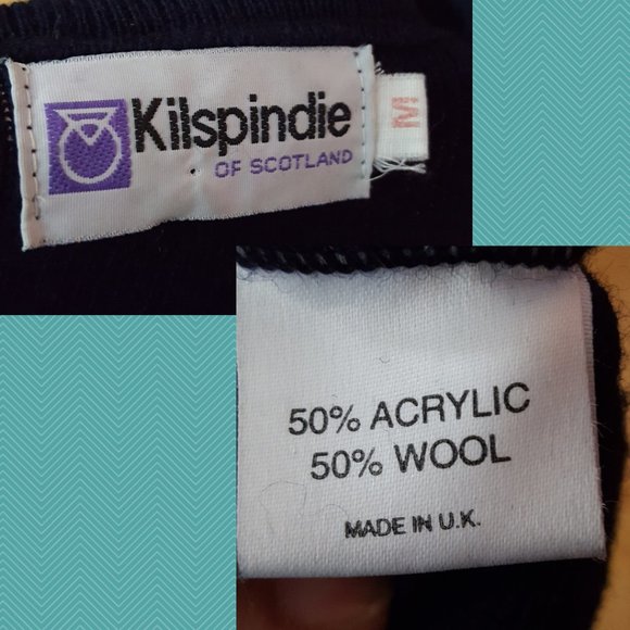 Kilspindie of Scotland VTG Navy Wool Blend Geometric Knit V-Neck Sweater - Picture 4 of 4